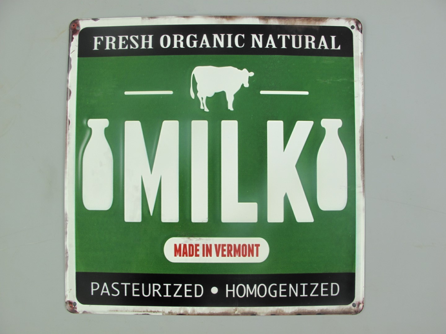 Metalen Wandbord Met Relief En Tekst Milk Fresh Organic Natural