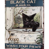 metalen_wandbord_afbeelding_zwarte_kat_tekst_black_cat_sink_en_co_wash_your_pawns