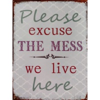 metalen_wandbord_tekst_please_excuse_the_mess_we_live_here